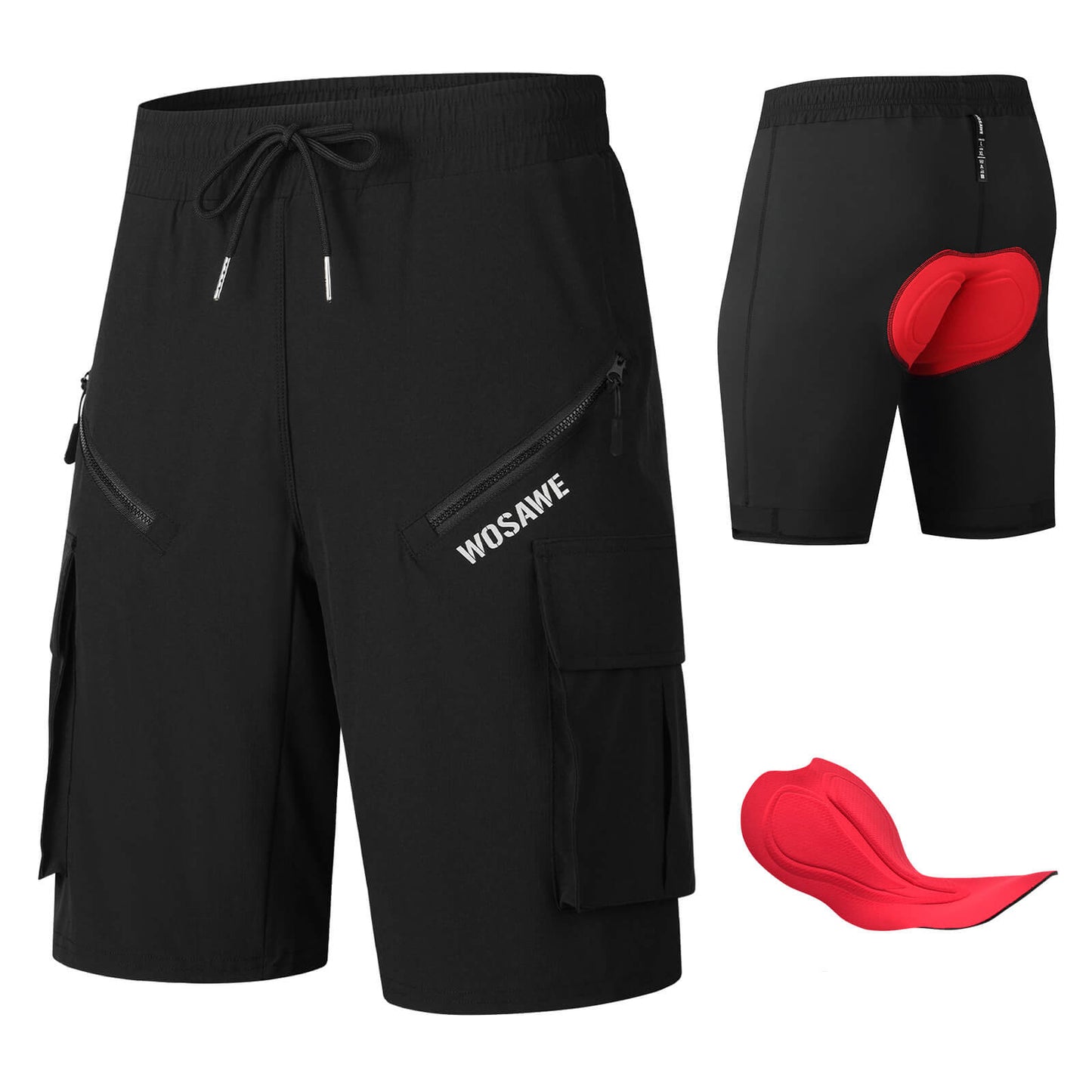 Herren MTB Fahrradhose mit Polster – Atmungsaktiv, Schnell trocknend, Mehrere Taschen