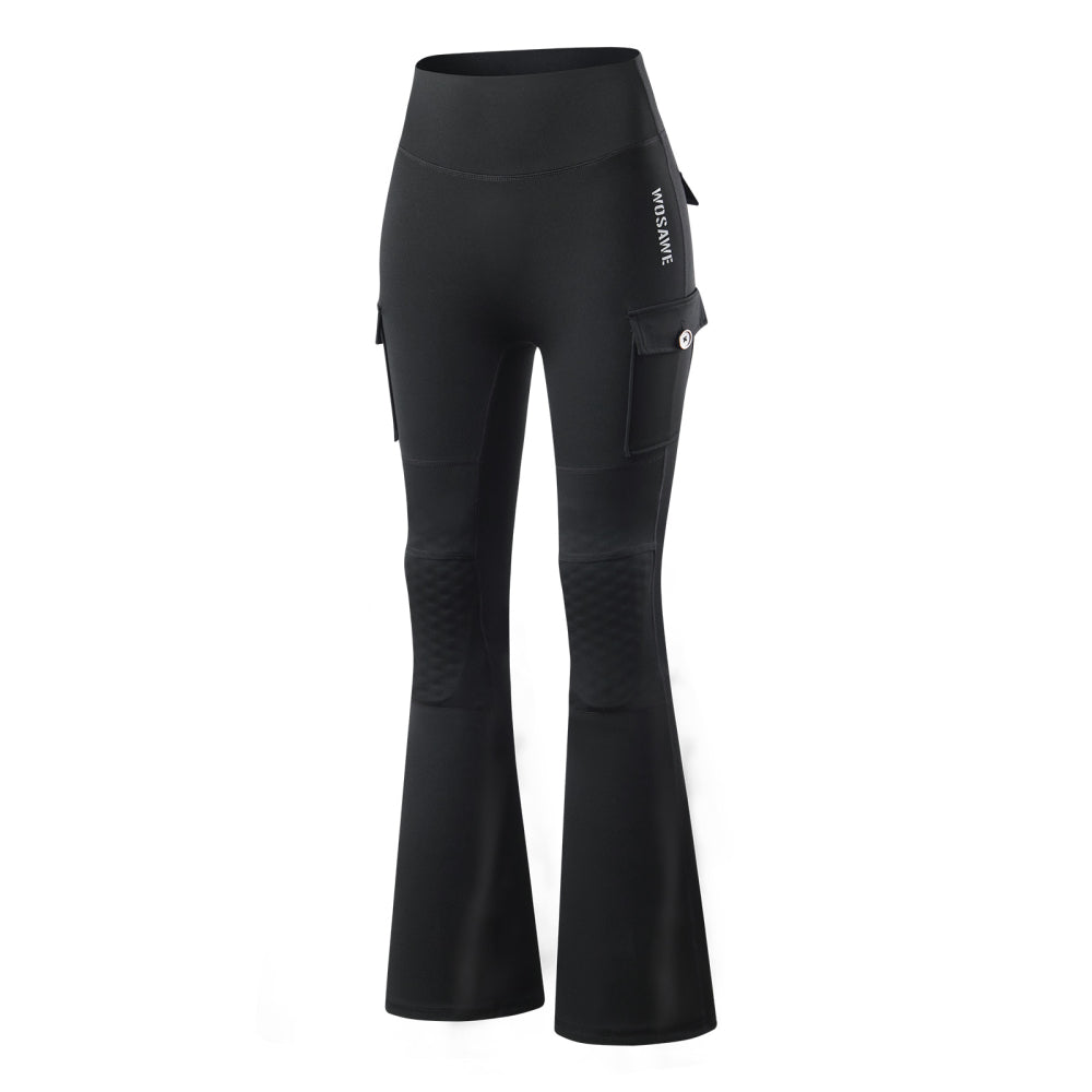 Motorradhose Damen Schlaghose High Waist Biker Leggings mit Protektorentaschen