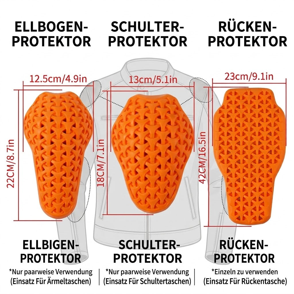 Abnehmbare CE-Level 2 Motorrad Protektoren für Jacken (Rücken, Schultern, Ellbogen)