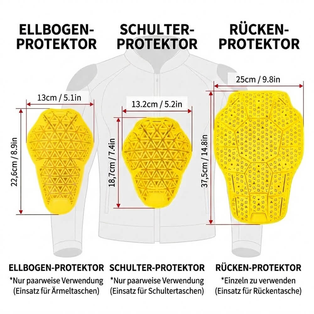 CE Level 2 Protektoren Set – Rücken, Schulter, Ellbogen, abnehmbar für Motorradjacken