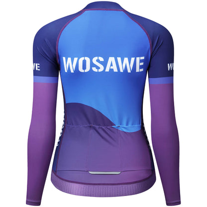 Damen Fahrradtrikot Langarm – Atmungsaktives Radtrikot mit 3 Rückentaschen
