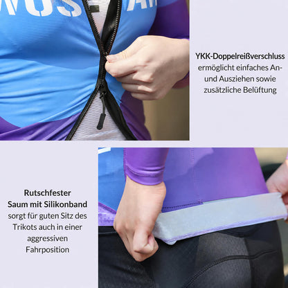Damen Fahrradtrikot Langarm – Atmungsaktives Radtrikot mit 3 Rückentaschen