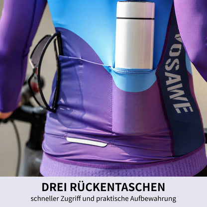 Damen Fahrradtrikot Langarm – Atmungsaktives Radtrikot mit 3 Rückentaschen