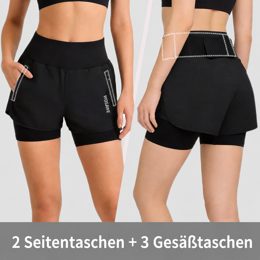Damen 2-in-1 MTB Fahrradhose mit 4D Sitzpolster – Atmungsaktiv & Schnelltrocknend