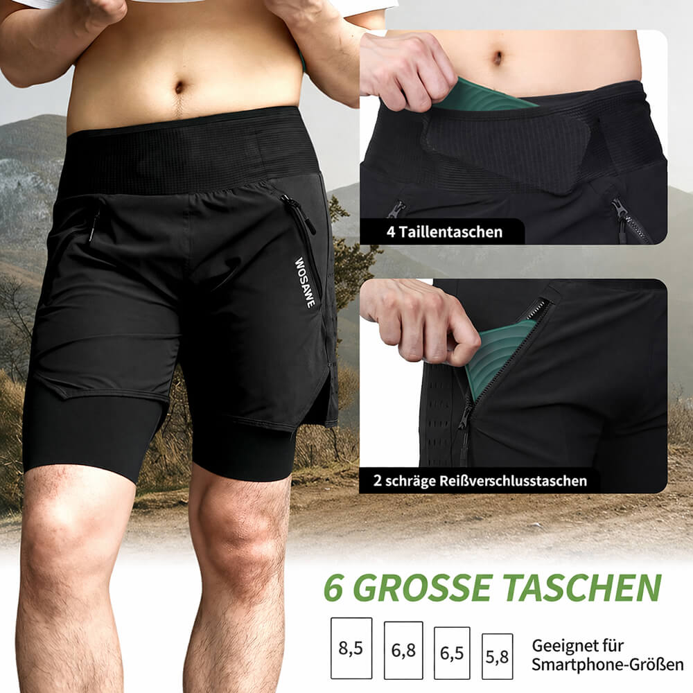 Herren 2-in-1 MTB Fahrradhose – Gepolstert, Atmungsaktiv und Schnelltrocknend