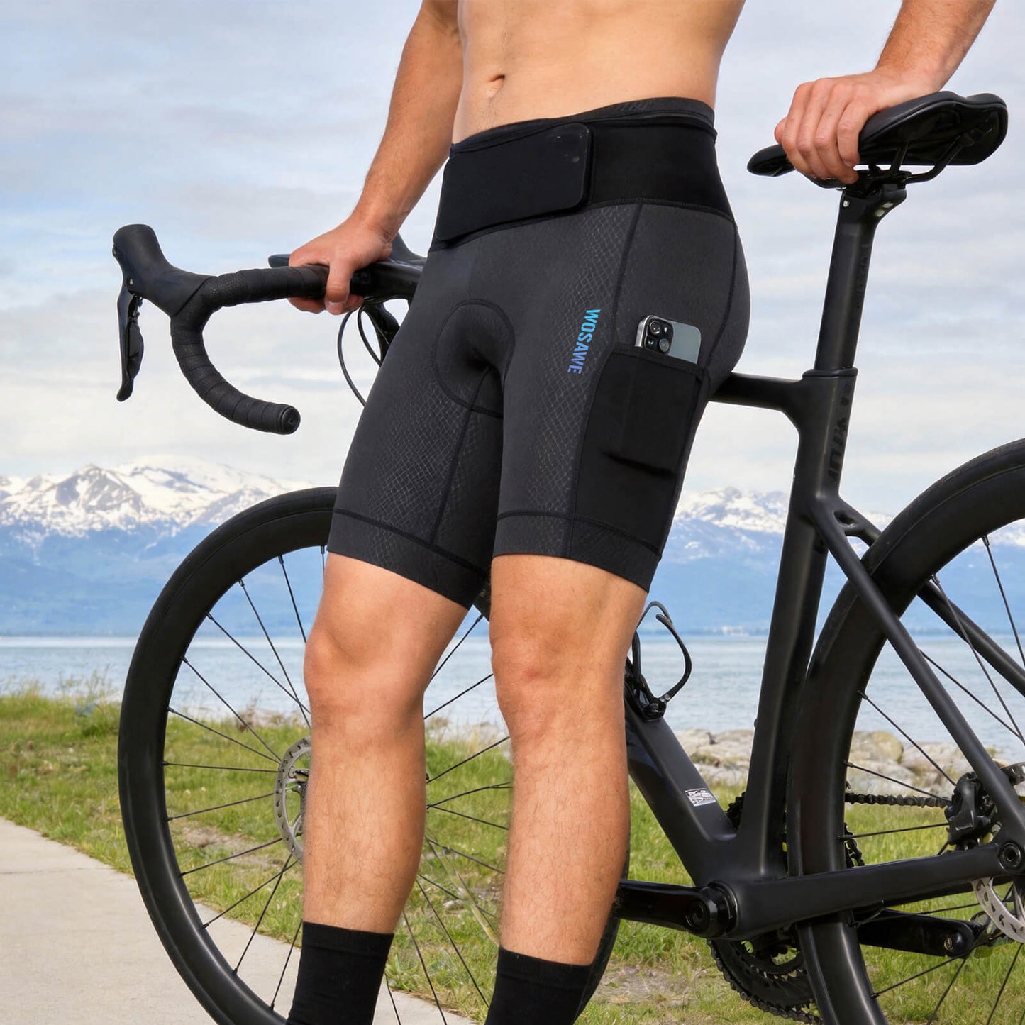 Herren Fahrrad-Kompressionsshorts mit Sitzpolster und Cargo-Taschen