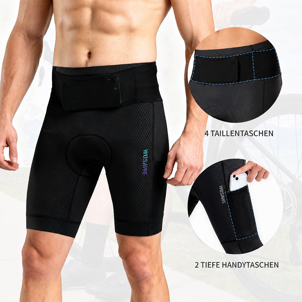 Herren Fahrrad-Kompressionsshorts mit Sitzpolster und Cargo-Taschen