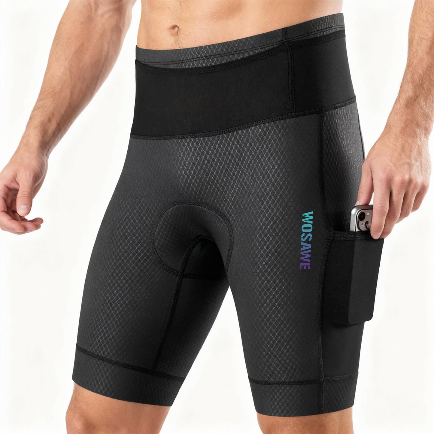 Herren Fahrrad-Kompressionsshorts mit Sitzpolster und Cargo-Taschen
