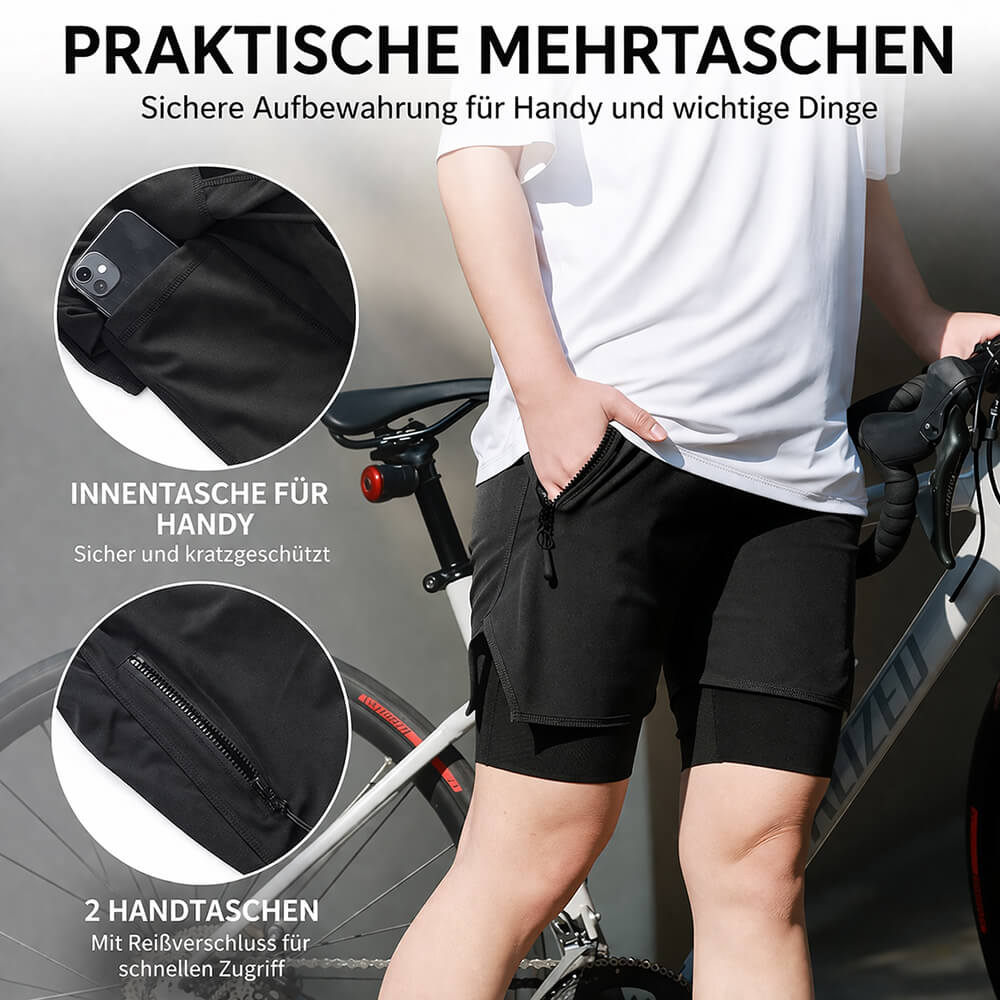 Herren Fahrradhose 2-in-1 mit Sitzpolster – Atmungsaktiv & Schnell trocknend