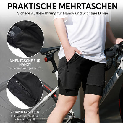 Herren Fahrradhose 2-in-1 mit Sitzpolster – Atmungsaktiv & Schnell trocknend