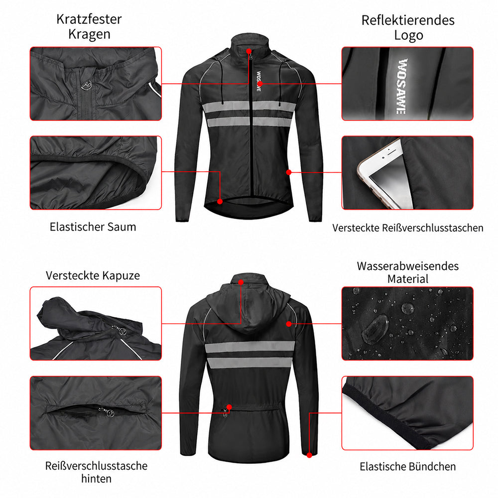 Herren Fahrradjacke mit Kapuze – Leicht, Atmungsaktiv & Winddicht