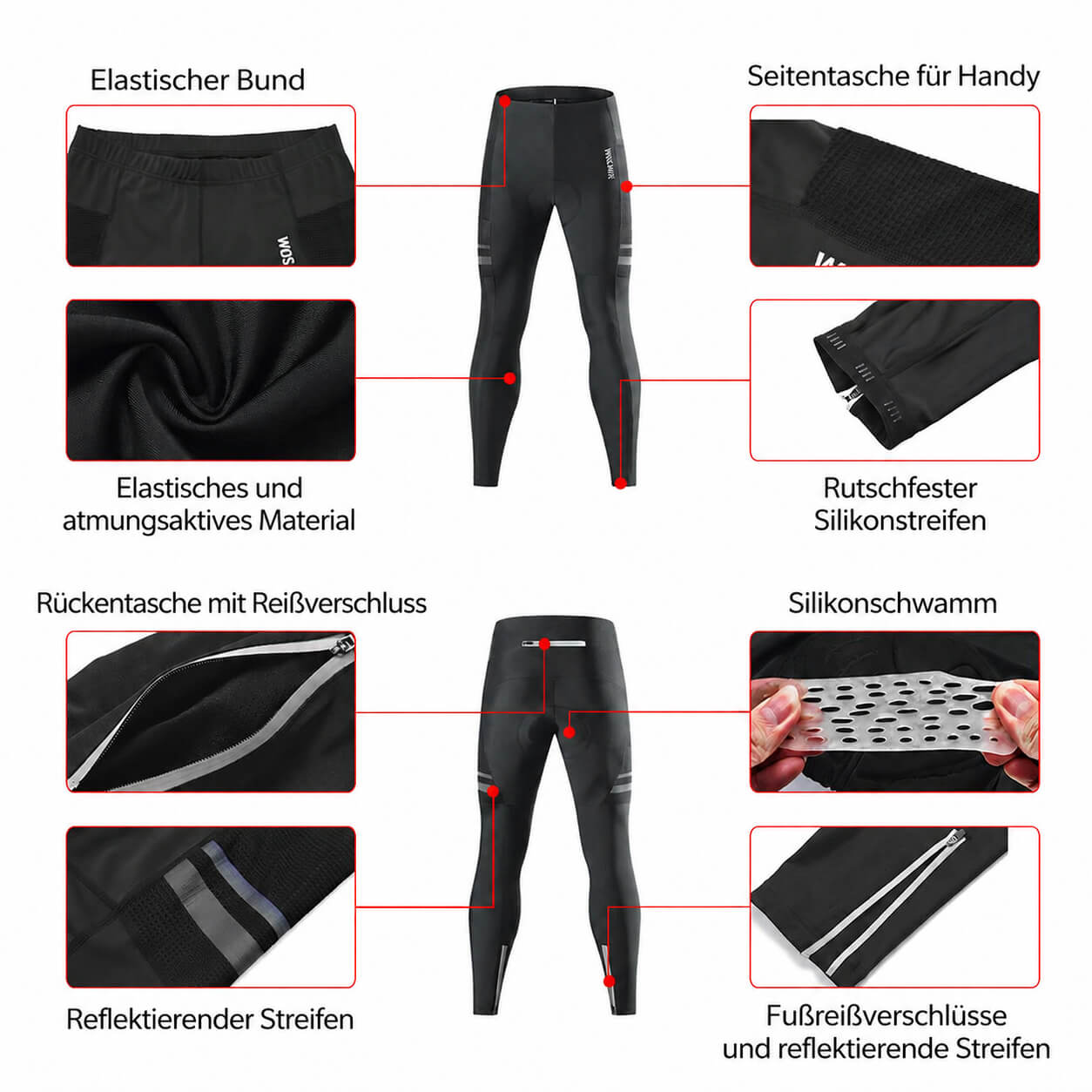 Herren Lange Fahrradhose mit Sitzpolster – Elastisch und atmungsaktiv