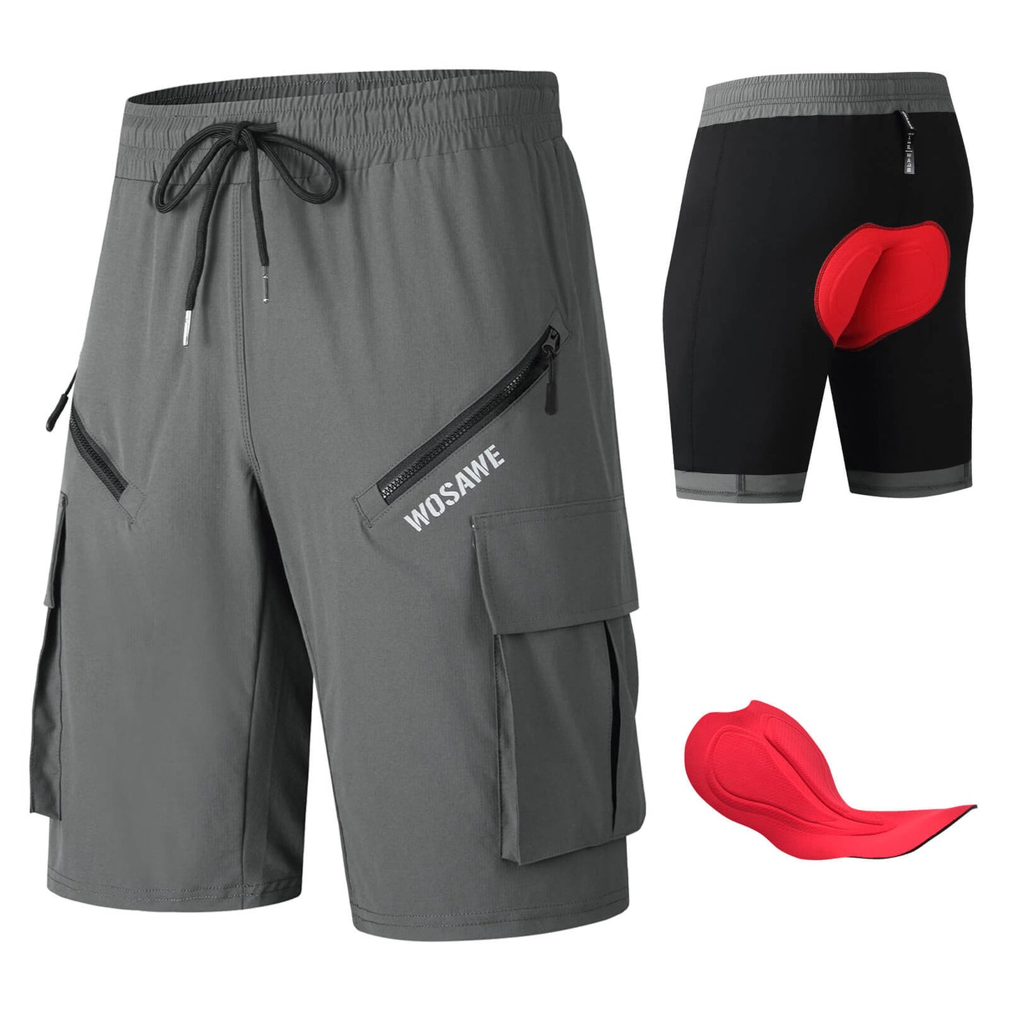 Herren MTB Fahrradhose mit Polster – Atmungsaktiv, Schnell trocknend, Mehrere Taschen