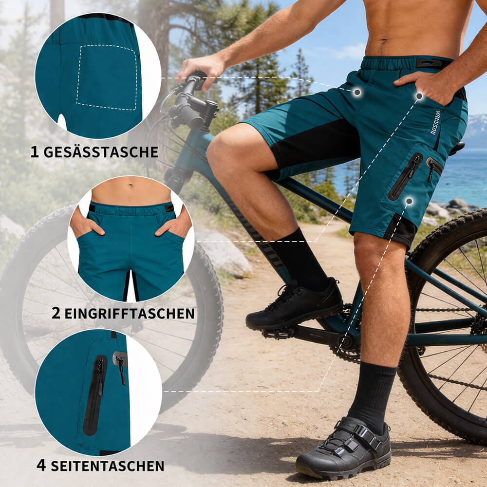 Herren MTB Fahrradhose mit integriertem Sitzpolster – Schnell trocknend, Lockerer Schnitt, Mehrere Taschen