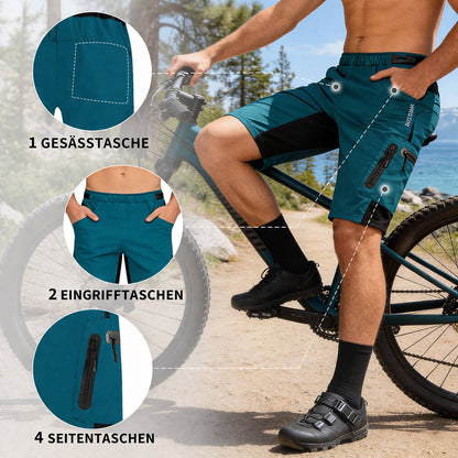 Herren MTB Fahrradhose mit integriertem Sitzpolster – Schnell trocknend, Lockerer Schnitt, Mehrere Taschen
