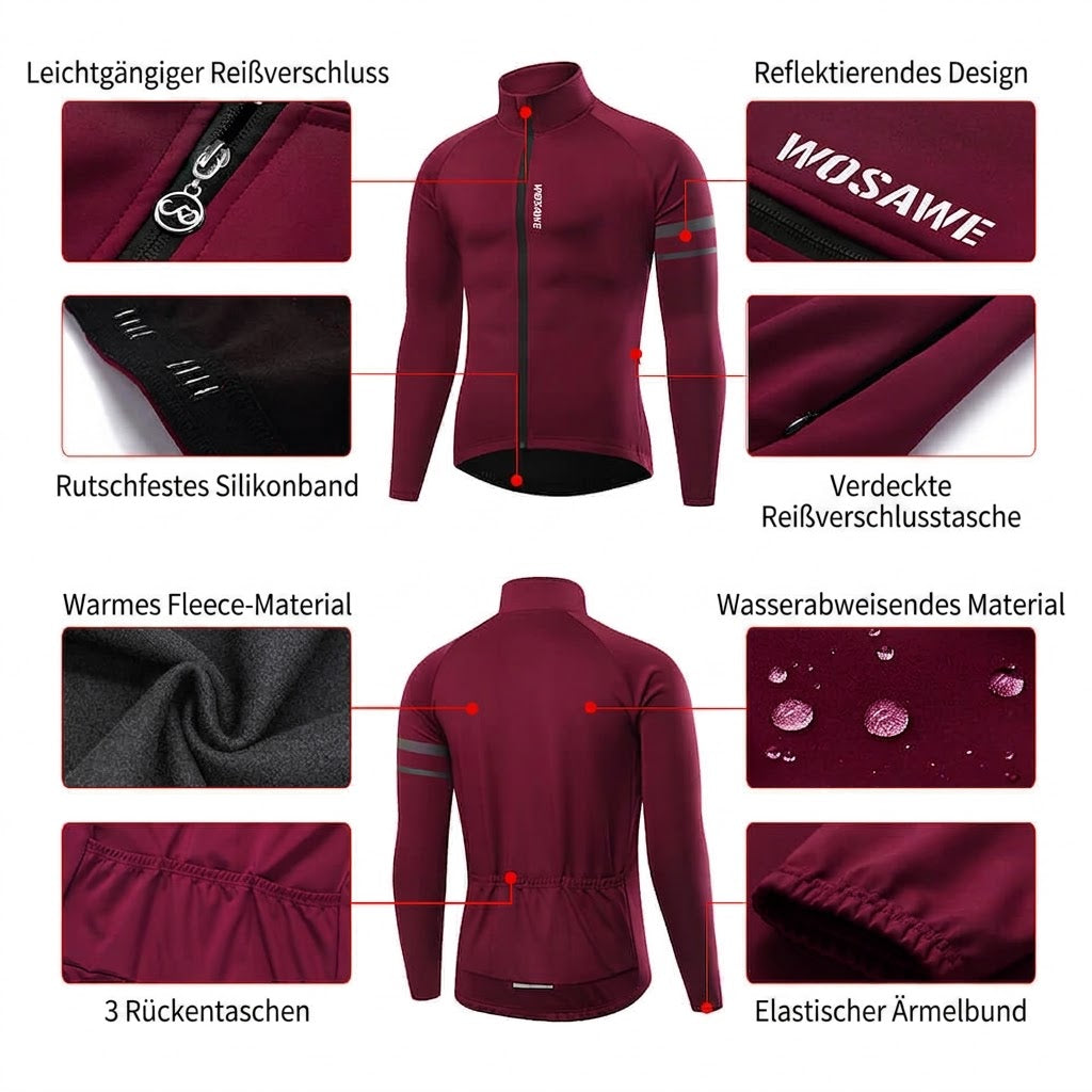 Herren Outdoor Fahrradjacke – Winddicht, mit Thermofleece und reflektierenden Elementen für Herbst und Winter