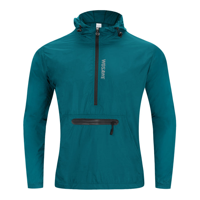 Herren Winddichte Fahrradjacke mit Kapuze – Halb-Reißverschluss Sport Windbreaker
