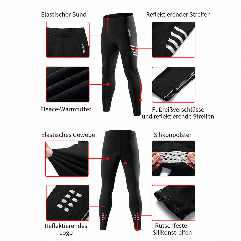 Herren Winter Fahrradhose mit Fleece-Futter und Sitzpolster – Warme Radhose