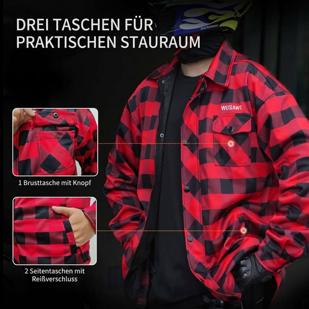 Karierte Unisex Motorradjacke mit Fleece-Futter für Herbst & Winter