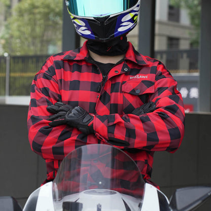 Karierte Unisex Motorradjacke mit Fleece-Futter für Herbst & Winter