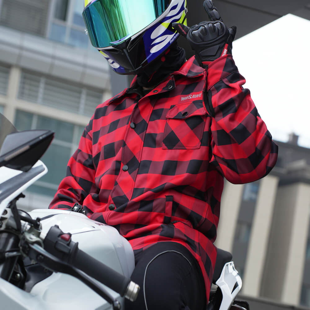 Karierte Unisex Motorradjacke mit Fleece-Futter für Herbst & Winter