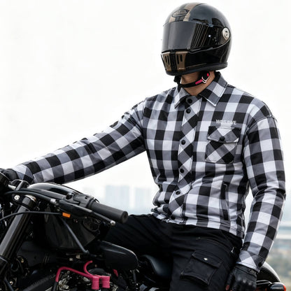 Karierte Unisex Motorradjacke mit Fleece-Futter für Herbst & Winter