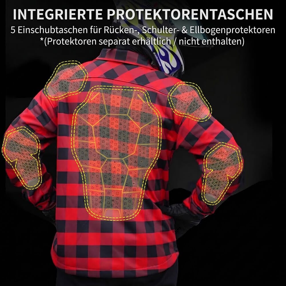 Karierte Unisex Motorradjacke mit Fleece-Futter für Herbst & Winter