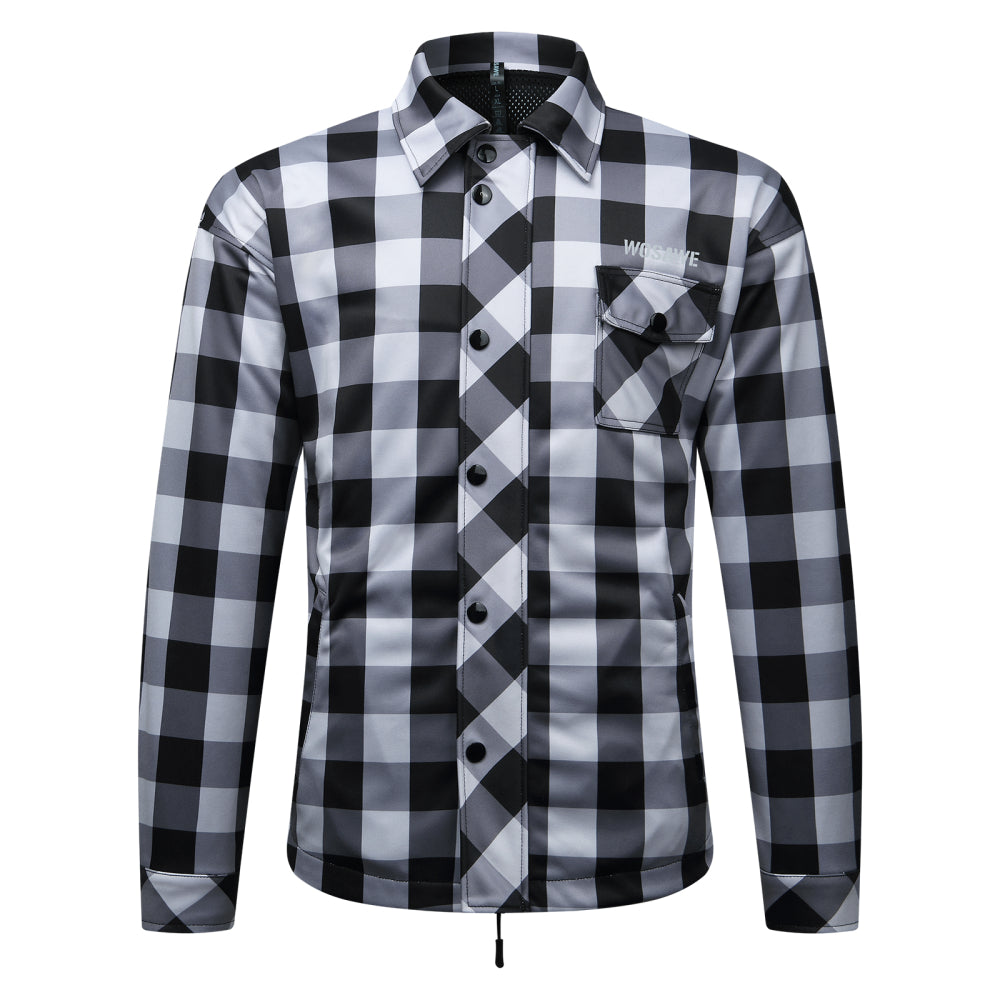 Karierte Unisex Motorradjacke mit Fleece-Futter für Herbst & Winter