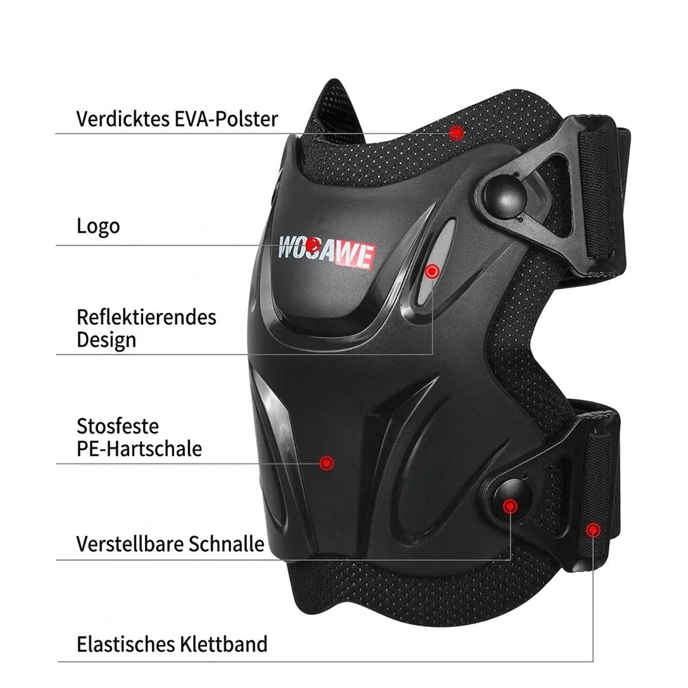 Motorrad Protektoren Set Knie & Ellbogen, PE-Hartschale, EVA, Verstellbar, Schwarz