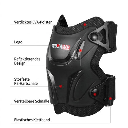 Motorrad Protektoren Set Knie & Ellbogen, PE-Hartschale, EVA, Verstellbar, Schwarz