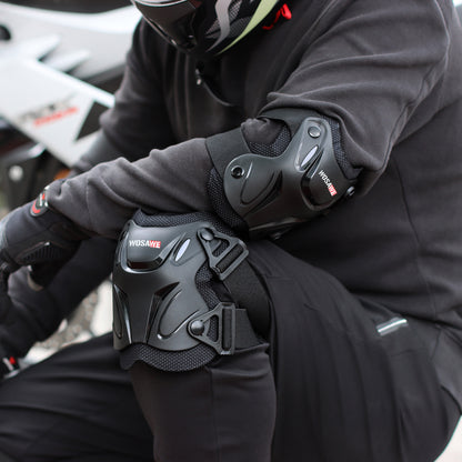Motorrad Protektoren Set Knie & Ellbogen, PE-Hartschale, EVA, Verstellbar, Schwarz