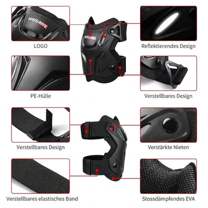Motorrad Protektoren Set Knie & Ellbogen, PE-Hartschale, EVA, Verstellbar, Schwarz