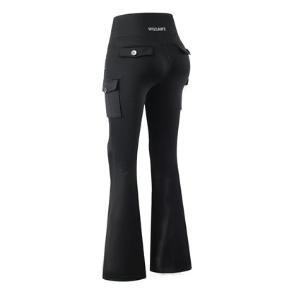 Motorradhose Damen Schlaghose High Waist Biker Leggings mit Protektorentaschen