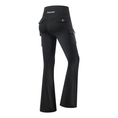 Motorradhose Damen Schlaghose High Waist Biker Leggings mit Protektorentaschen