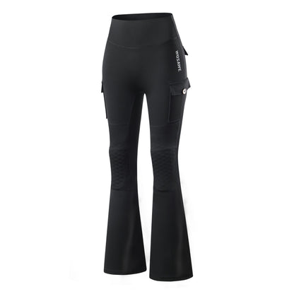 Motorradhose Damen Schlaghose High Waist Biker Leggings mit Protektorentaschen