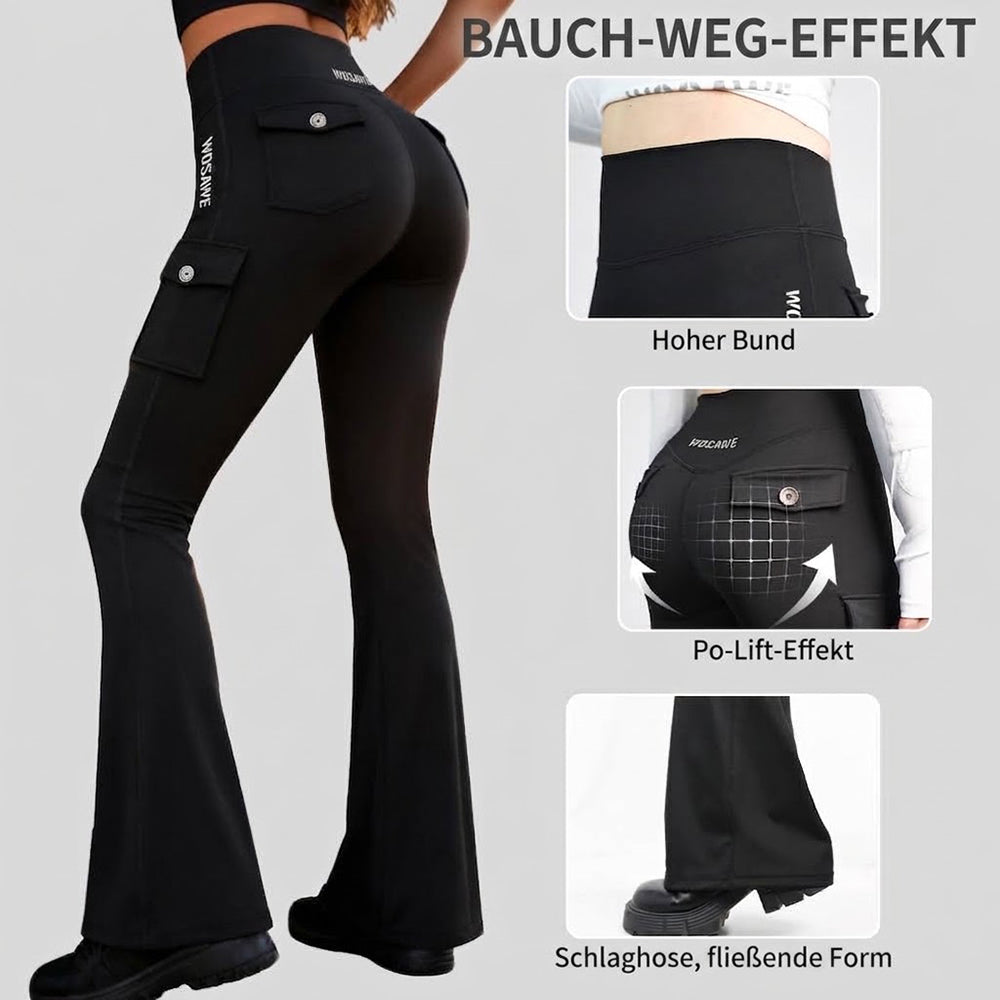Motorradhose Damen Schlaghose High Waist Biker Leggings mit Protektorentaschen