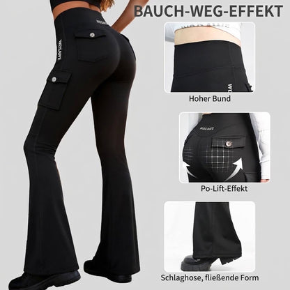 Motorradhose Damen Schlaghose High Waist Biker Leggings mit Protektorentaschen