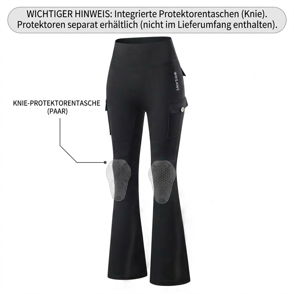Motorradhose Damen Schlaghose High Waist Biker Leggings mit Protektorentaschen