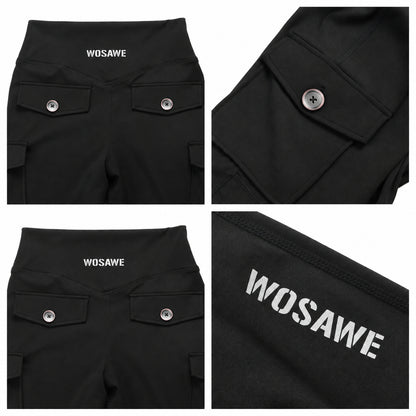 Motorradhose Damen Schlaghose High Waist Biker Leggings mit Protektorentaschen