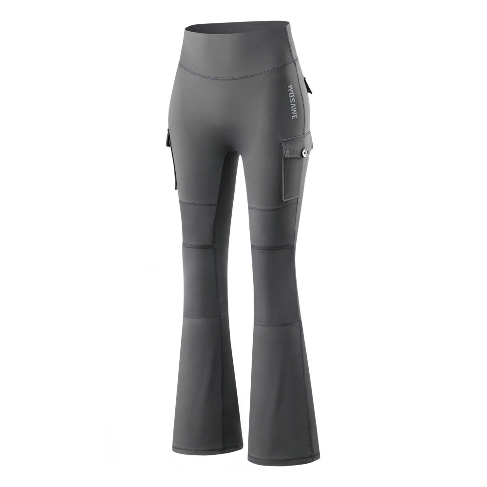 Motorradhose Damen Schlaghose High Waist Biker Leggings mit Protektorentaschen