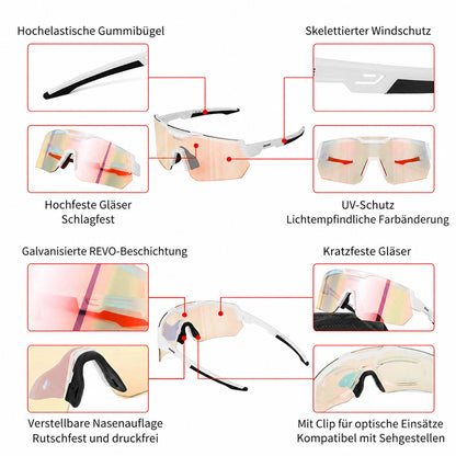 Photochromatische Fahrradbrille – TR90 Sportbrille mit UV400-Schutz für Damen und Herren