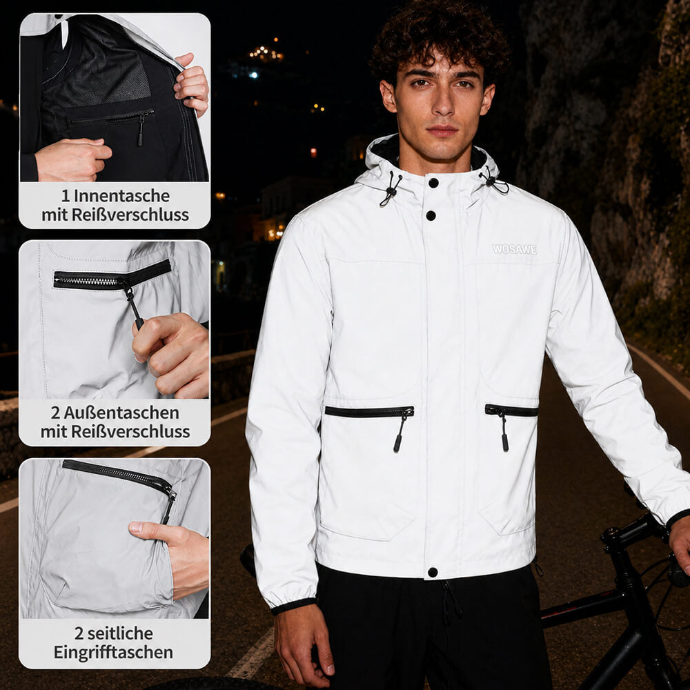 Reflektierende Fahrradjacke mit Kapuze – Winddicht & Wasserabweisend für Damen und Herren