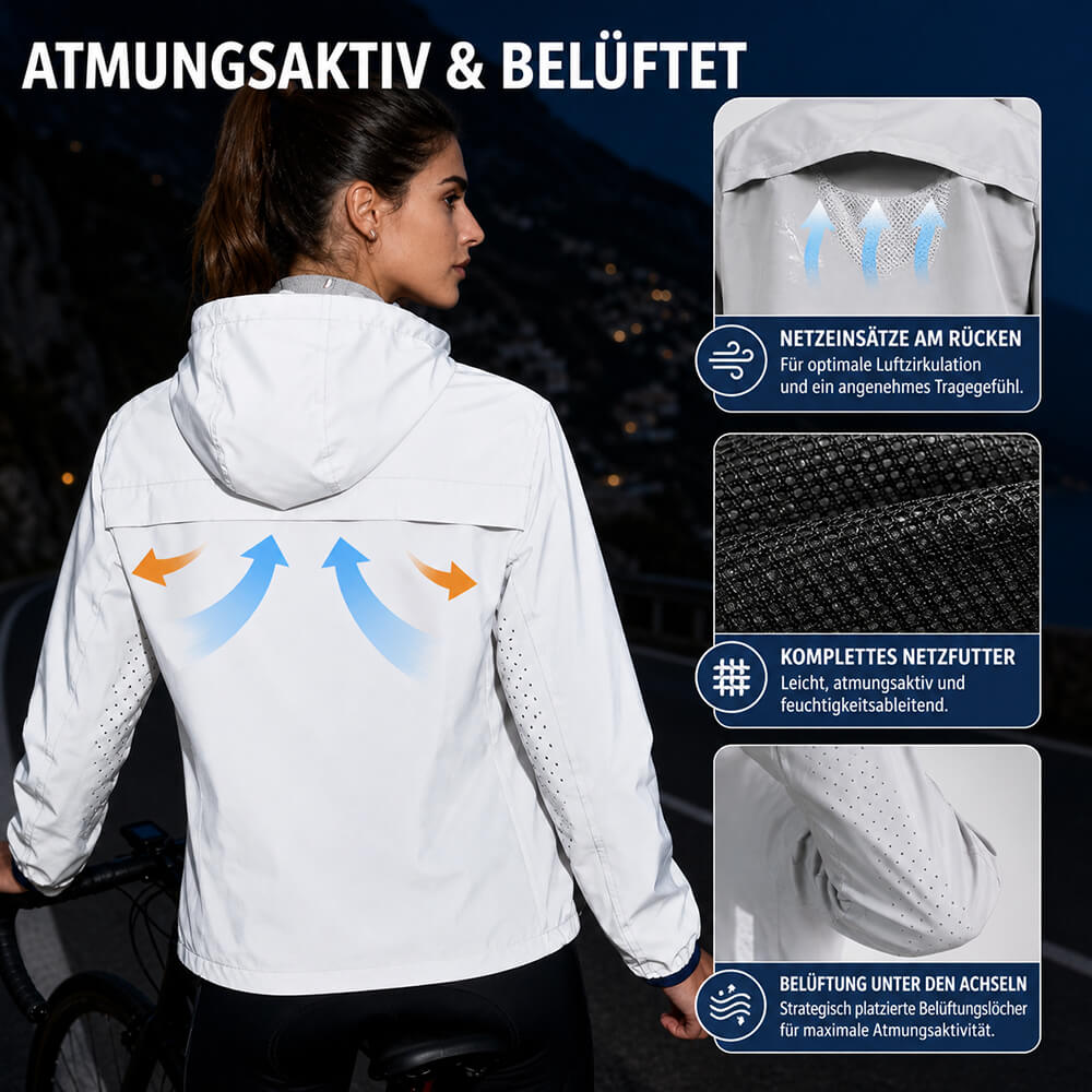 Reflektierende Fahrradjacke mit Kapuze – Winddicht & Wasserabweisend für Damen und Herren