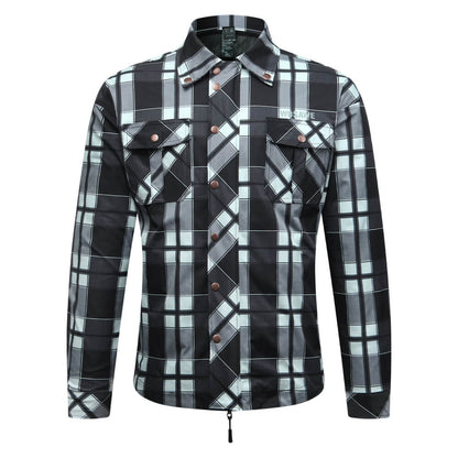 Retro Motorrad Hemdjacke Herren Kariert – Herbst Biker Jacke mit Protektorentaschen