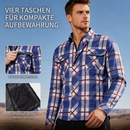 Retro Motorrad Hemdjacke Herren Kariert – Herbst Biker Jacke mit Protektorentaschen