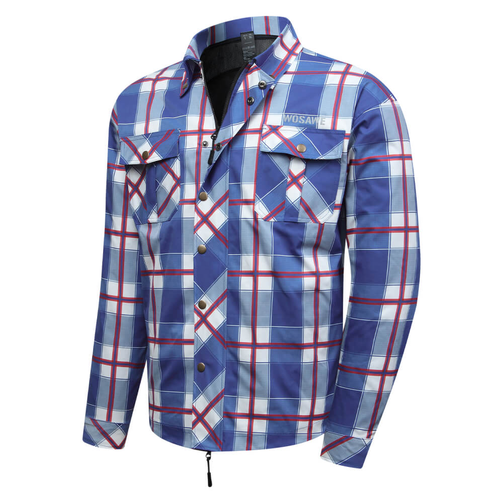 Retro Motorrad Hemdjacke Herren Kariert – Herbst Biker Jacke mit Protektorentaschen