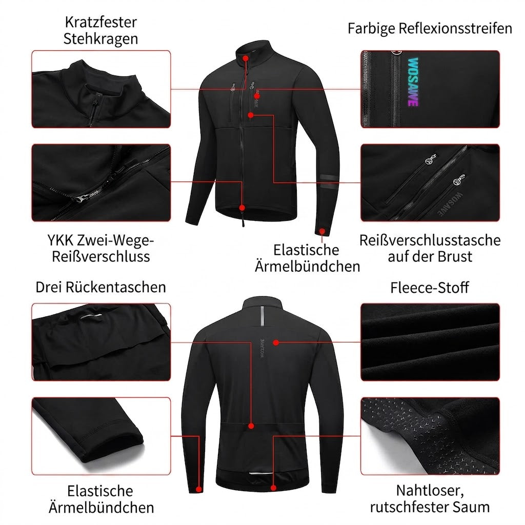 Thermo Fahrradjacke für Damen und Herren – Winddicht, reflektierend und mit mehreren Taschen