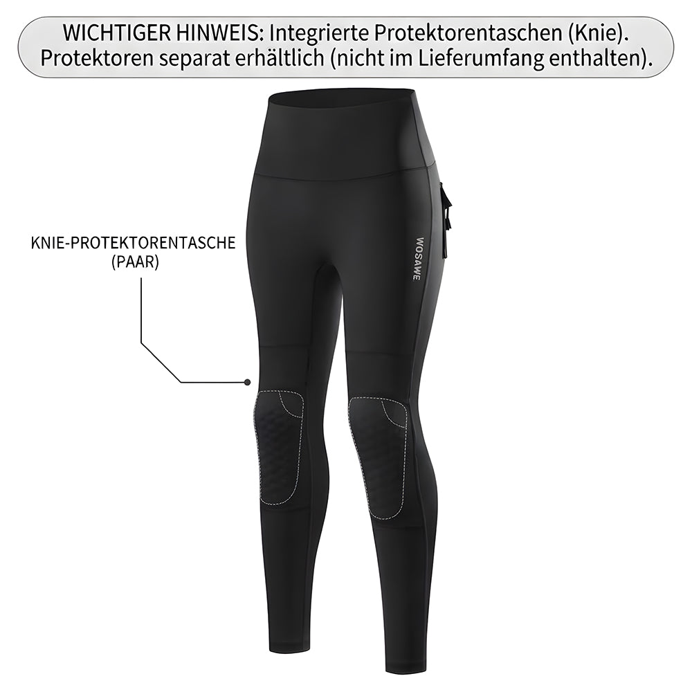 Thermo Motorradhose Damen Gefütterte Fleece Biker Leggings mit Protektorentaschen