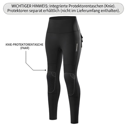 Thermo Motorradhose Damen Gefütterte Fleece Biker Leggings mit Protektorentaschen