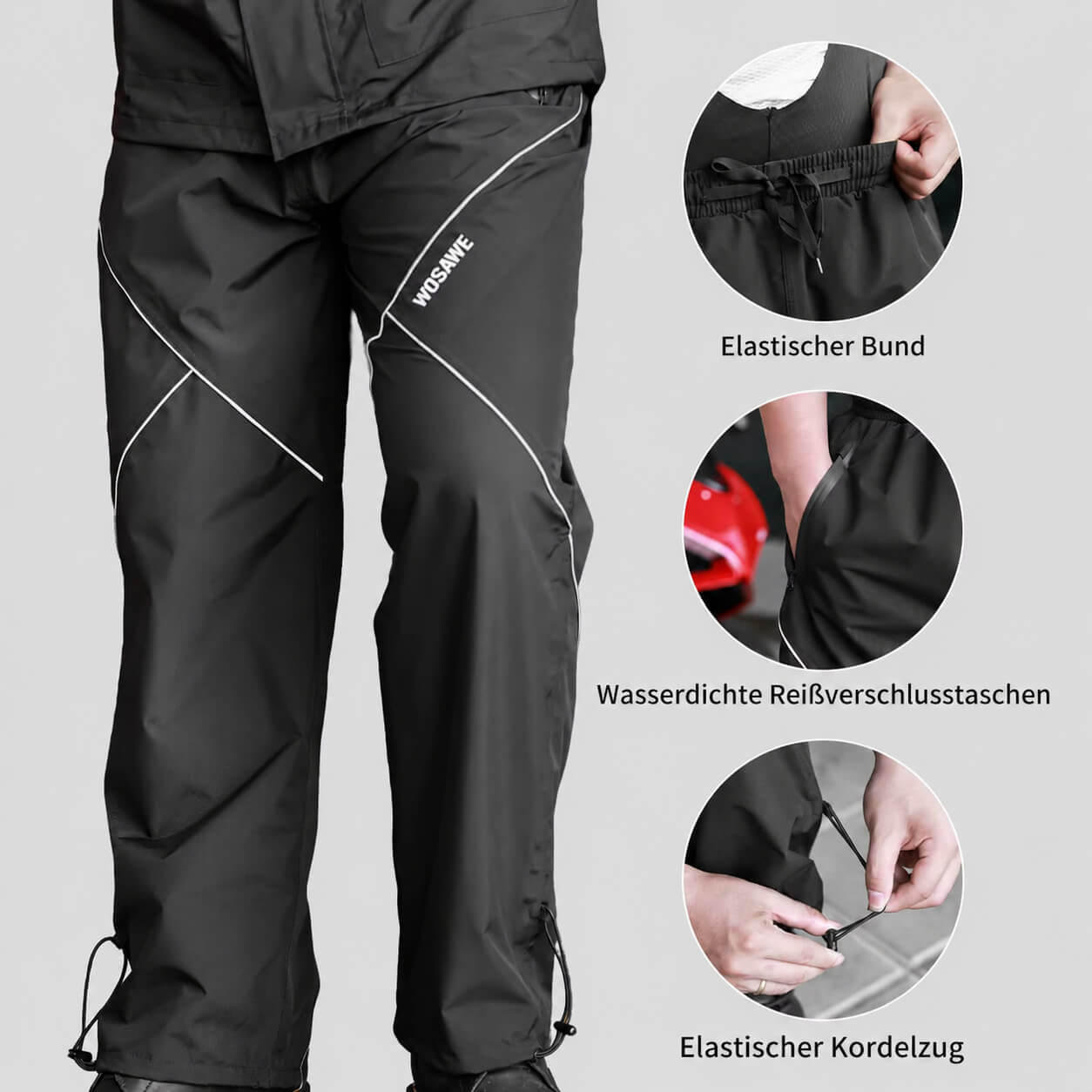 Wasserdichte Fahrradhose – Winddichte Regenhose mit Reflektoren für Damen und Herren